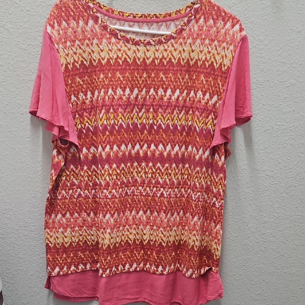 Westbound Pink and Yellow Zigzag Short Sleeve Tee